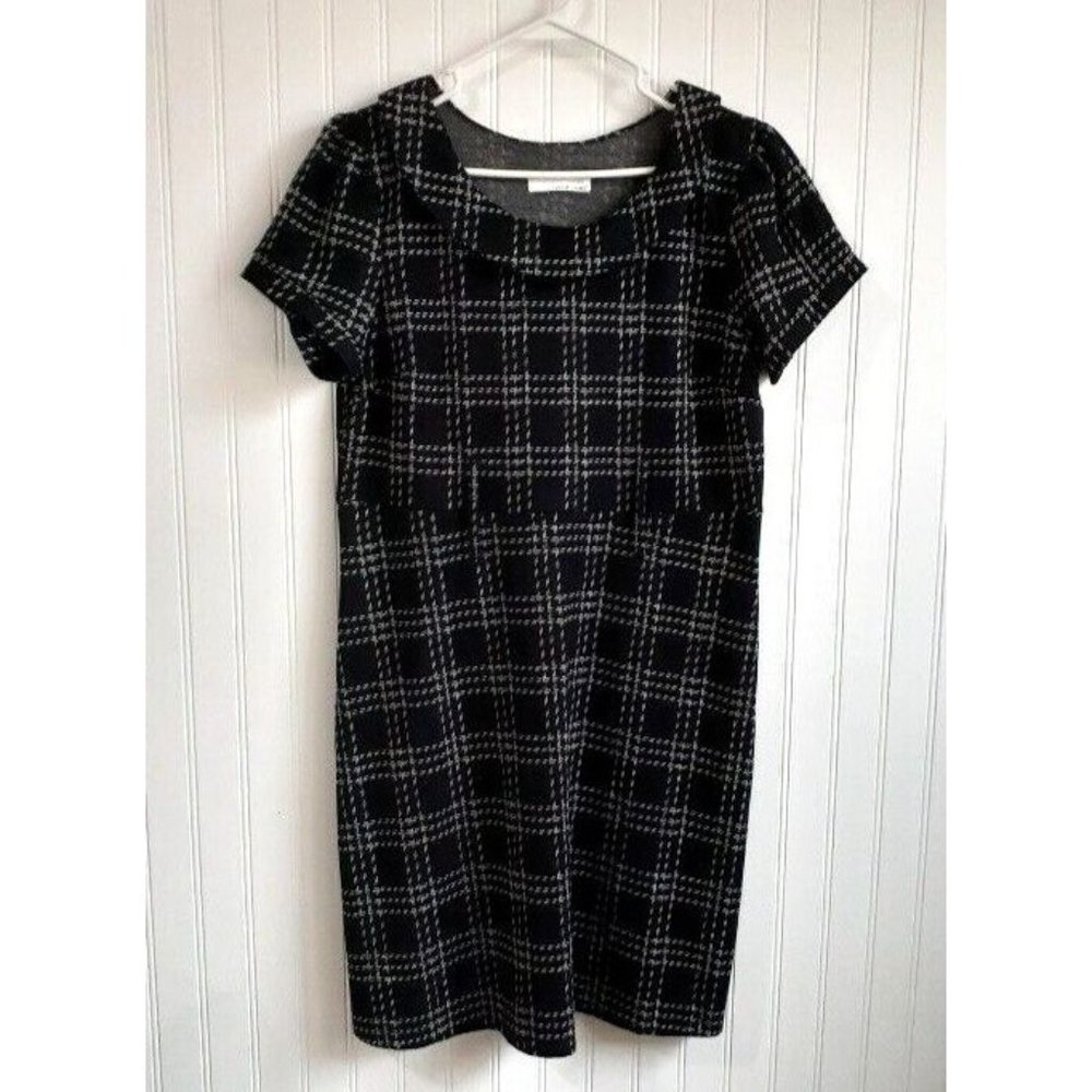 Lucy & Laurel Womens Large Black White Window Pane ALine Dress